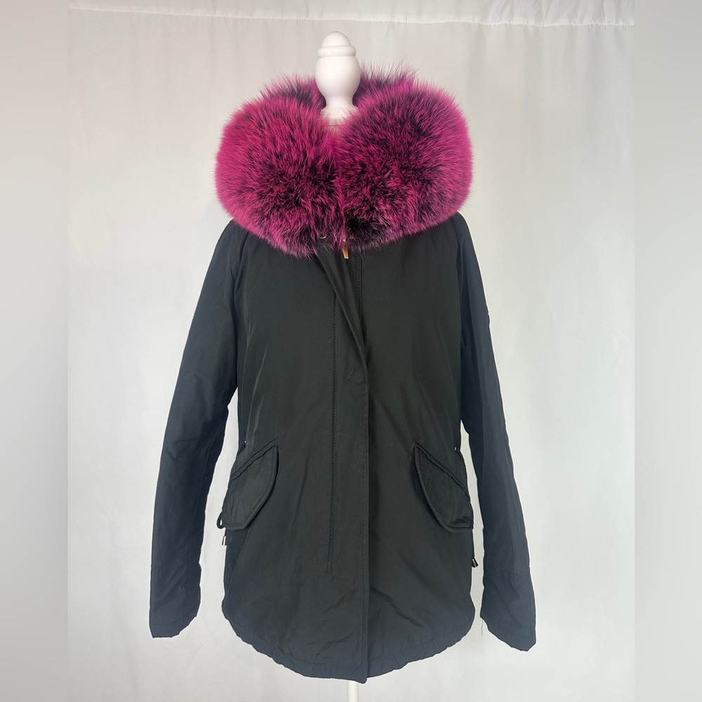 Gorski APRÈS-SKI PARKA w/ hot pink FOX hood & Down Removal Vest